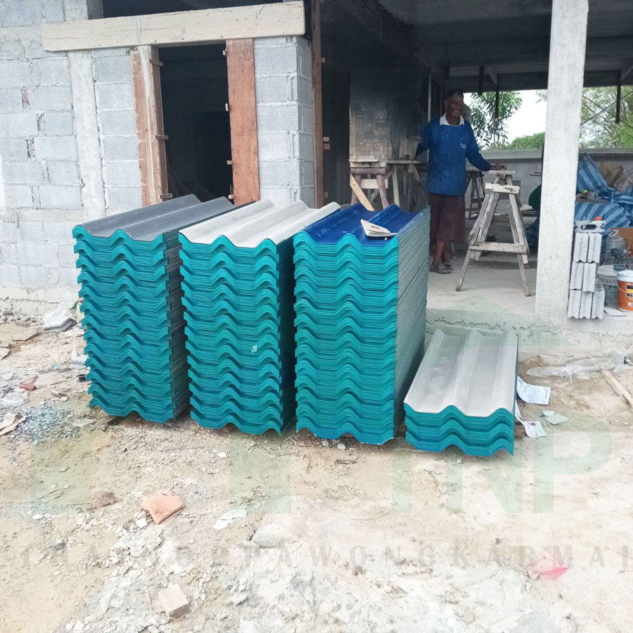 กระบื้องหลังคาสีฟ้าลอนคู่